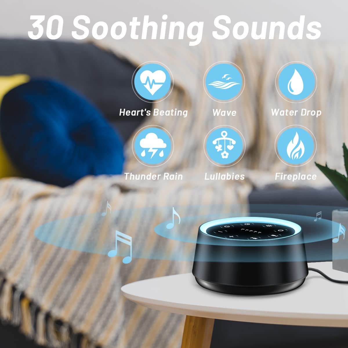 EasyHome Sleep Sound Machine – 30 Sounds, 12 Night Lights, 32 Volume Levels