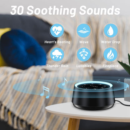 EasyHome Sleep Sound Machine – 30 Sounds, 12 Night Lights, 32 Volume Levels