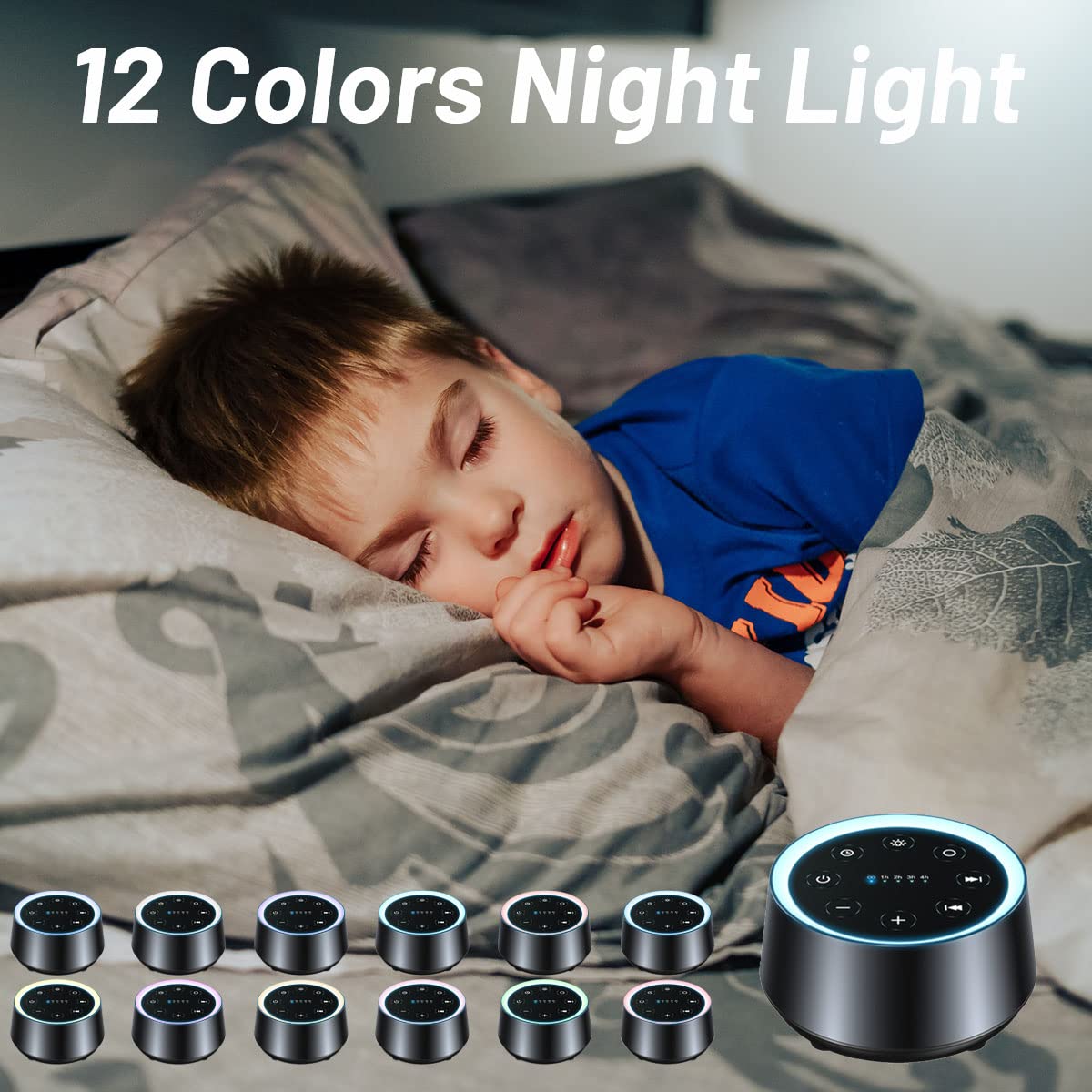 EasyHome Sleep Sound Machine – 30 Sounds, 12 Night Lights, 32 Volume Levels
