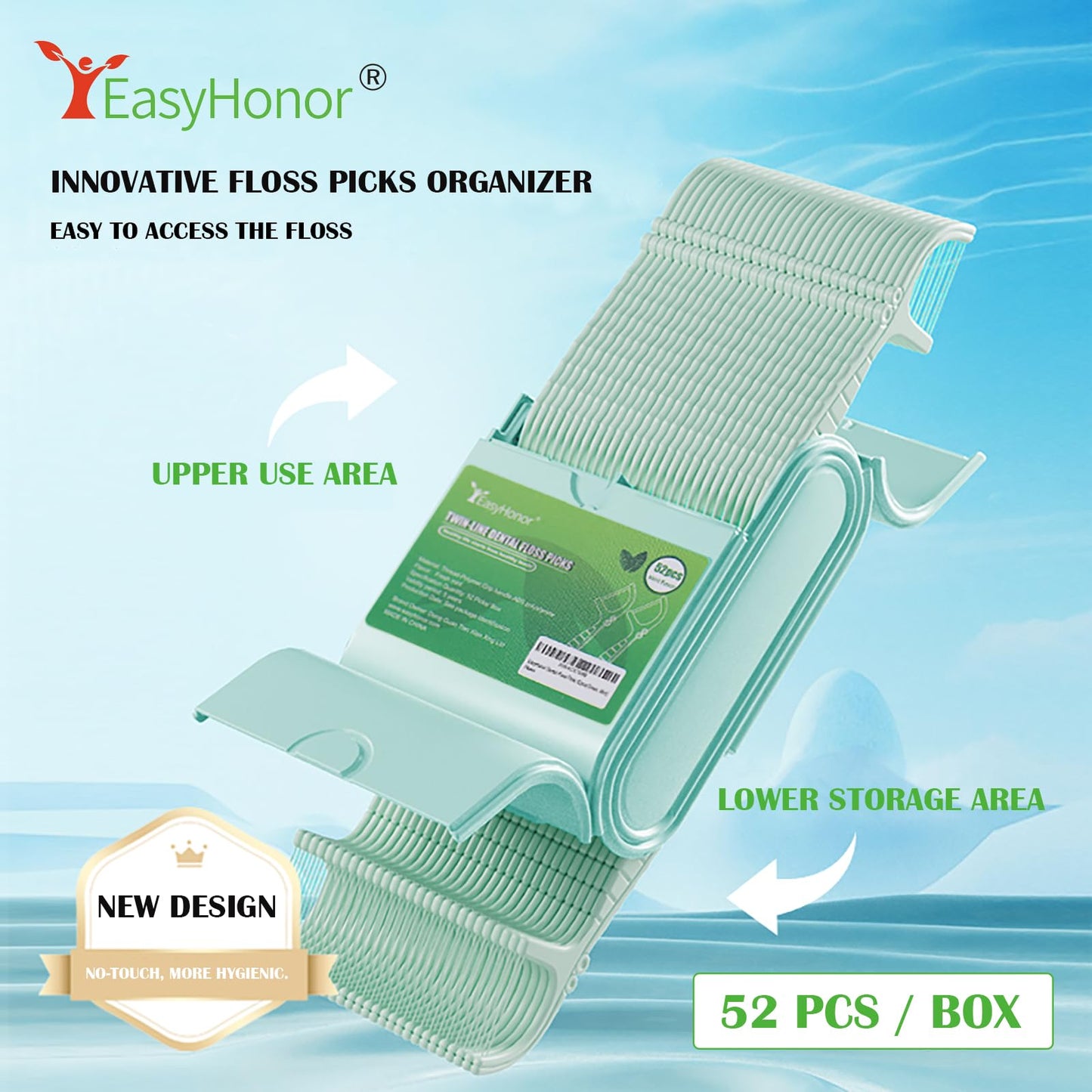 EasyHonor Twin-Line Mint Dental Floss Picks – 52 Count, Portable Case