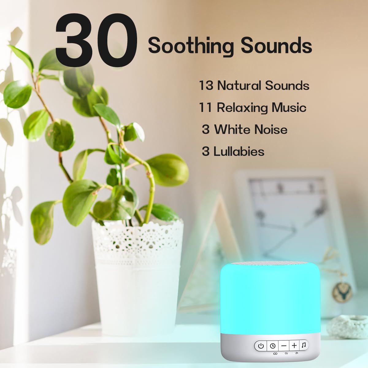 Easysleep Sound Machine for Baby & Nursery — 30 Sounds, 12 Night Lights, App Control