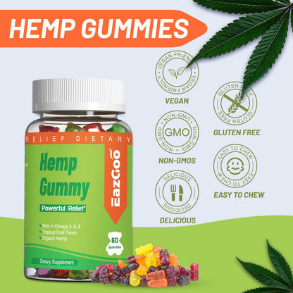 EAZGOO Natural Hemp Gummies 2,000,000 XXL Extra Strength – Vegan, Low Sugar, Non-GMO | 240 Counts