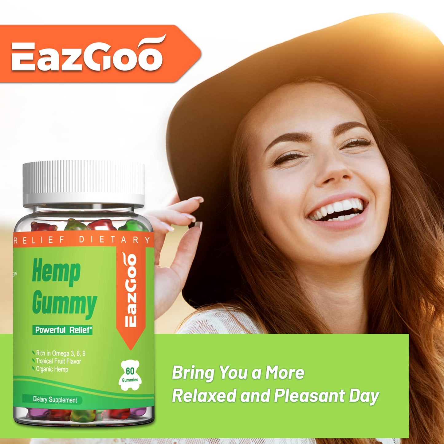 EAZGOO Natural Hemp Gummies 2,000,000 XXL Extra Strength – Vegan, Low Sugar, Non-GMO | 240 Counts
