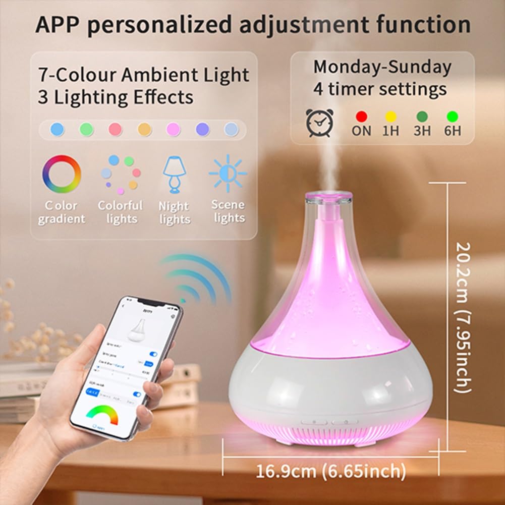Ebooine Smart Aromatherapy Diffuser & Humidifier - 350ML, App Control, Whisper-Quiet LED Mood Lighting