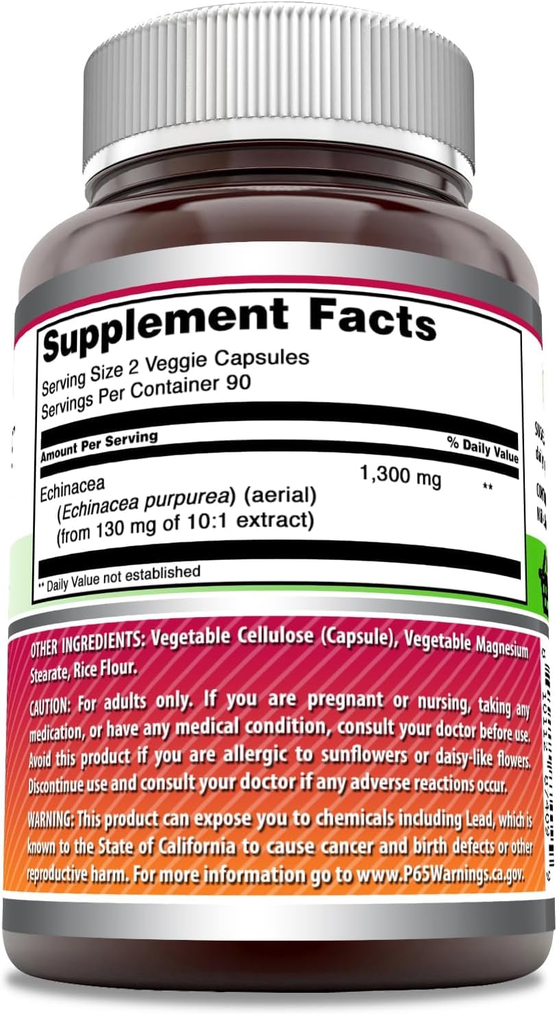 Amazing Formulas Echinacea 1300 mg Veggie Capsules | Non-GMO, Gluten Free, Made in USA | 2-Pack 180 Count