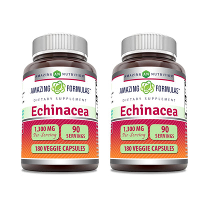 Amazing Formulas Echinacea 1300 mg Veggie Capsules | Non-GMO, Gluten Free, Made in USA | 2-Pack 180 Count