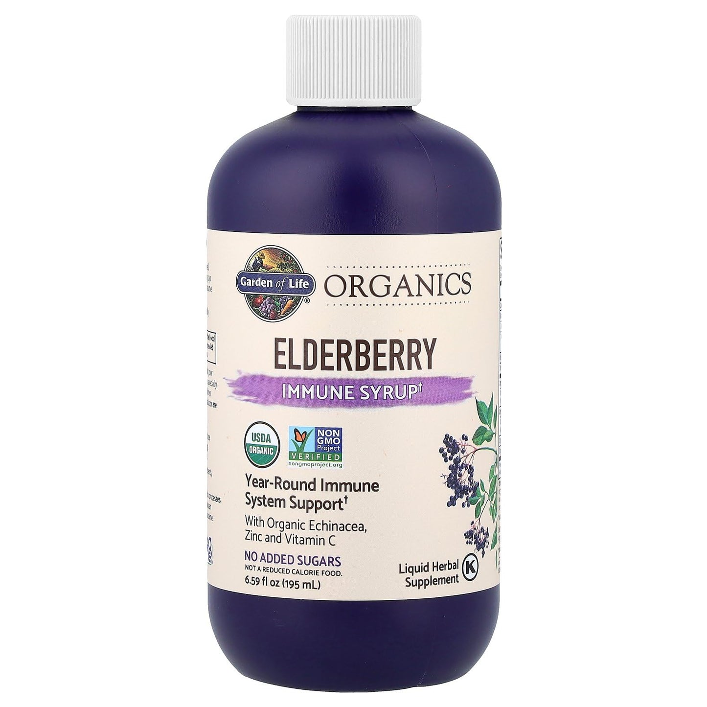 Garden of Life Organics Elderberry Immune Syrup – Sugar Free, 6.59 floz (195 mL) for Kids & Adults