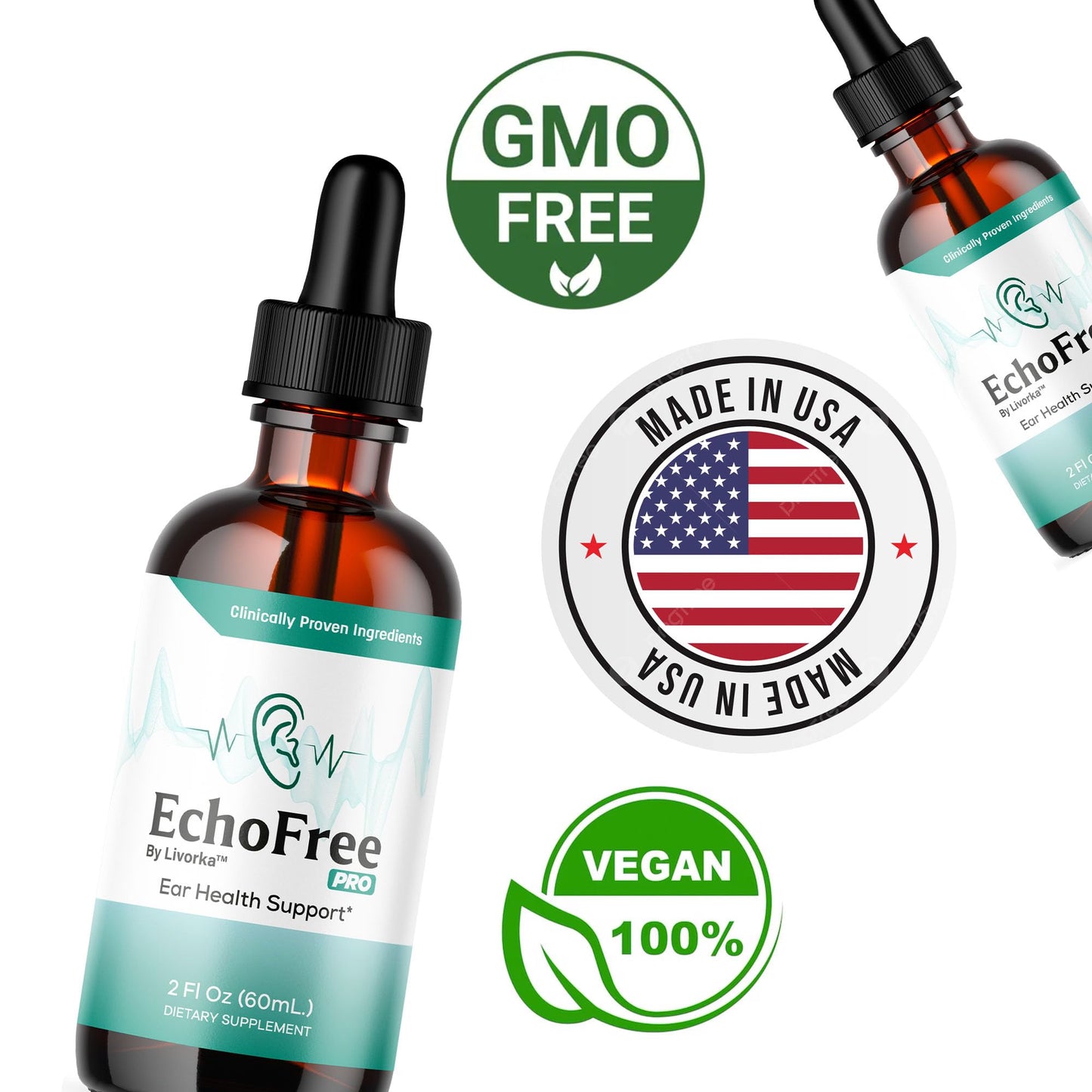 Echo Free Drops 2 Pack: Pro Ear Health Liquid Drops