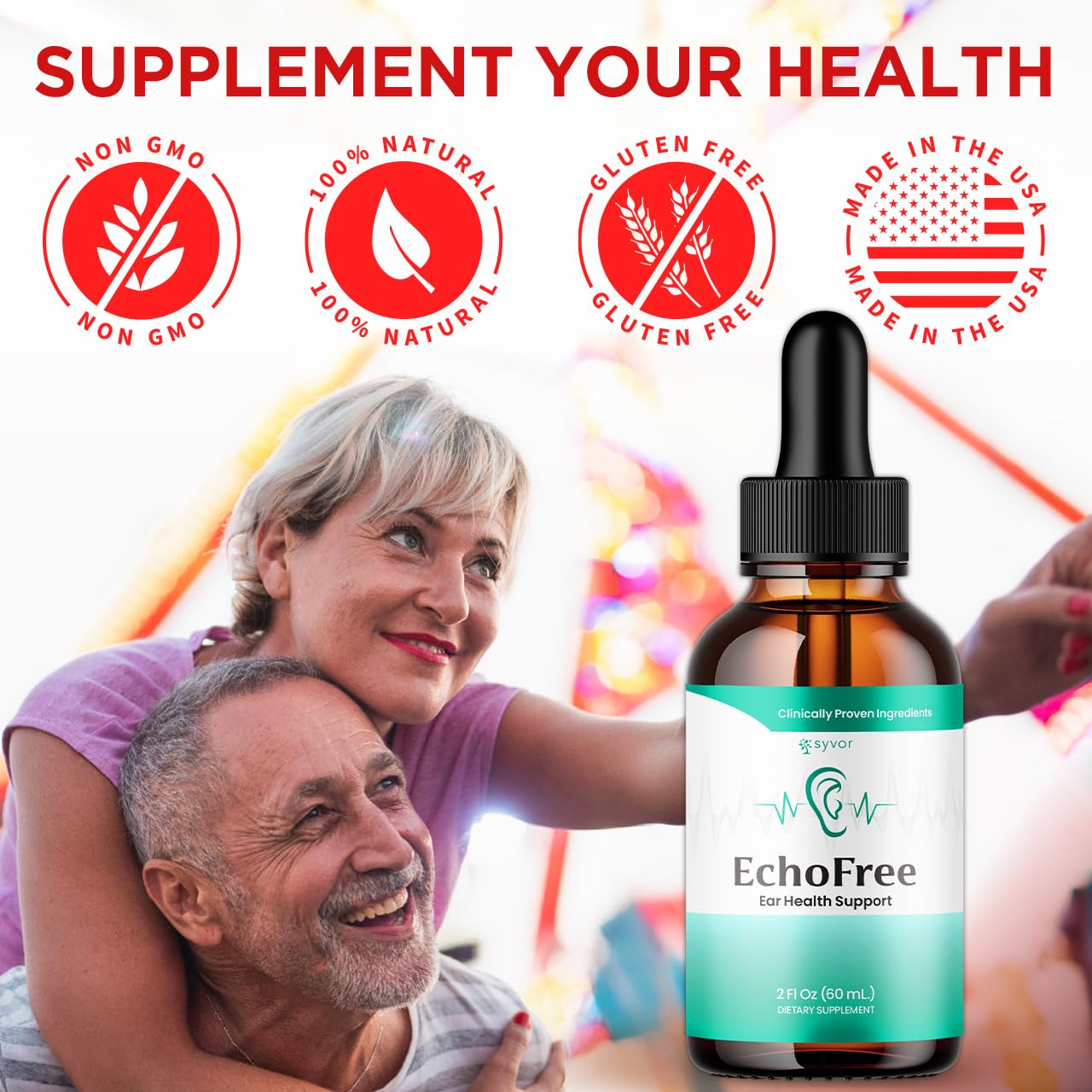Echo Free Drops 2 Pack - Ear Health Support, Plant-Based, All-Natural (60 Servings)