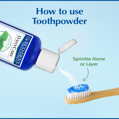 Eco-Dent DailyCare Baking Soda Tooth Powder – Mint, Fluoride-Free, SLS-Free, 2 oz Each (Pack of 6)