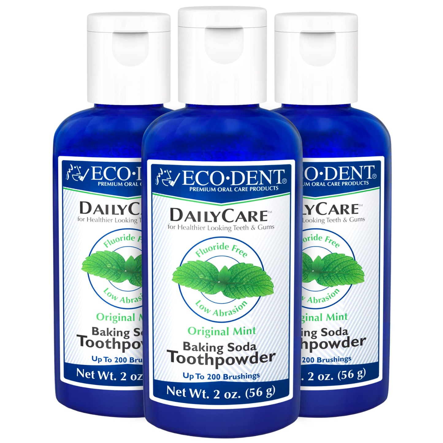 Eco-Dent DailyCare Baking Soda Toothpowder, Mint – Fluoride-Free & SLS-Free, 3 x 2 oz