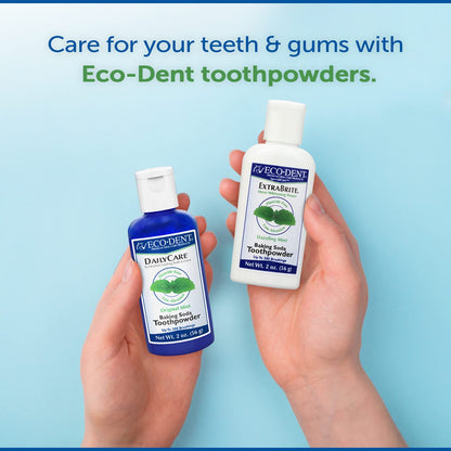 Eco-Dent DailyCare Baking Soda Toothpowder, Mint – Fluoride-Free & SLS-Free, 3 x 2 oz