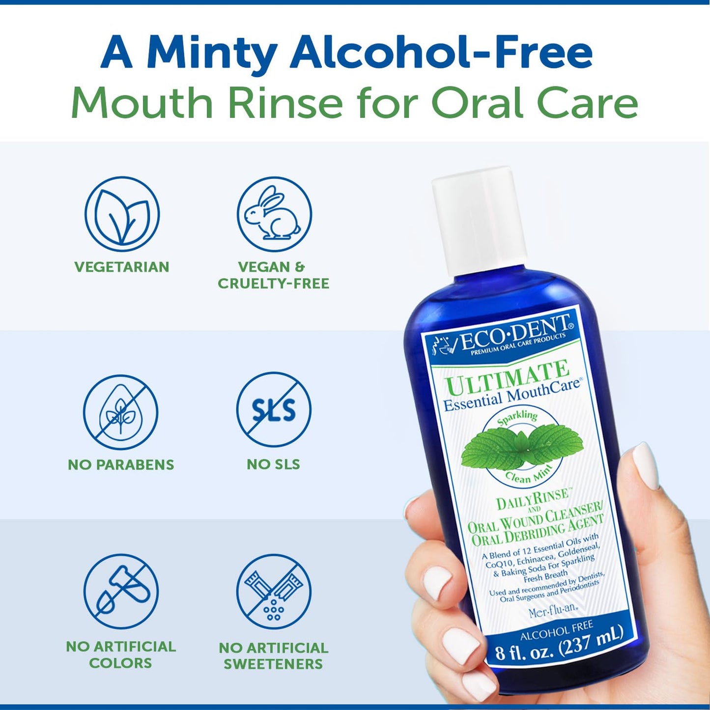 Eco-Dent Alcohol-Free Mint Mouthwash | Baking Soda Rinse for Adults