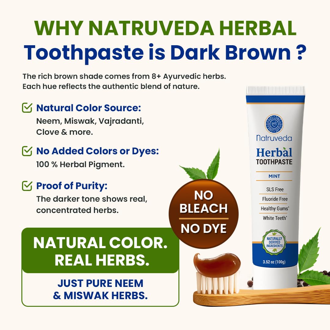 Natruveda Neem Herbal Toothpaste with Copper Tongue Scraper - Fluoride Free, Ayurvedic Oral Care