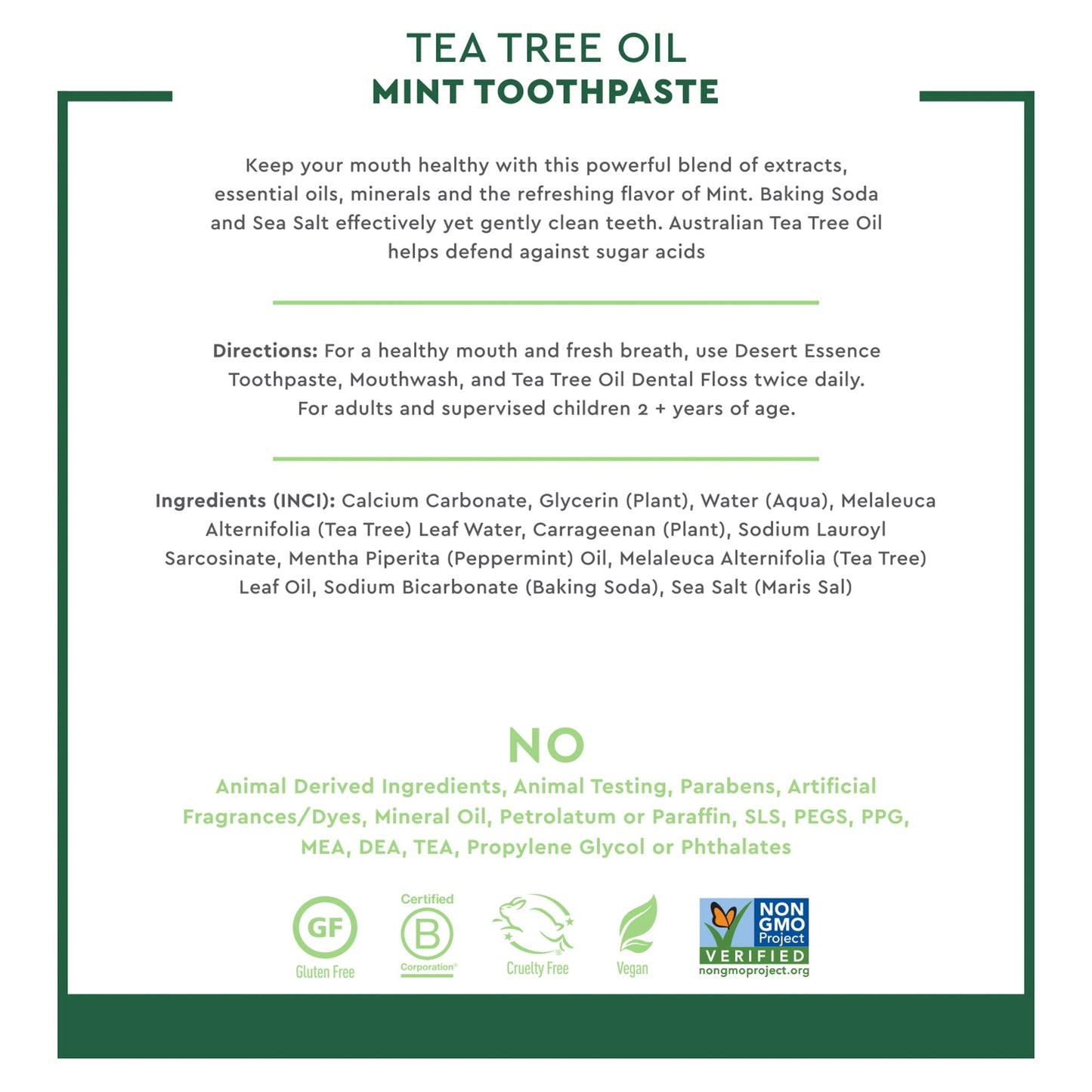 Desert Essence Tea Tree Oil Toothpaste – Mint, 6.25 oz (Pack of 2)