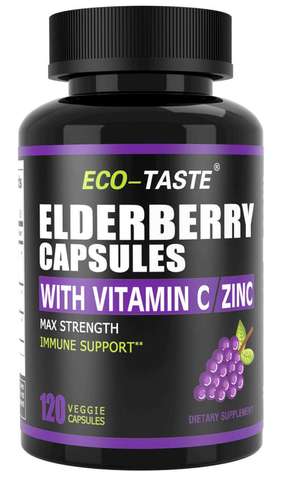 ECO-TASTE Elderberry Capsules with Zinc & Vitamin C | 120 Veggie Caps