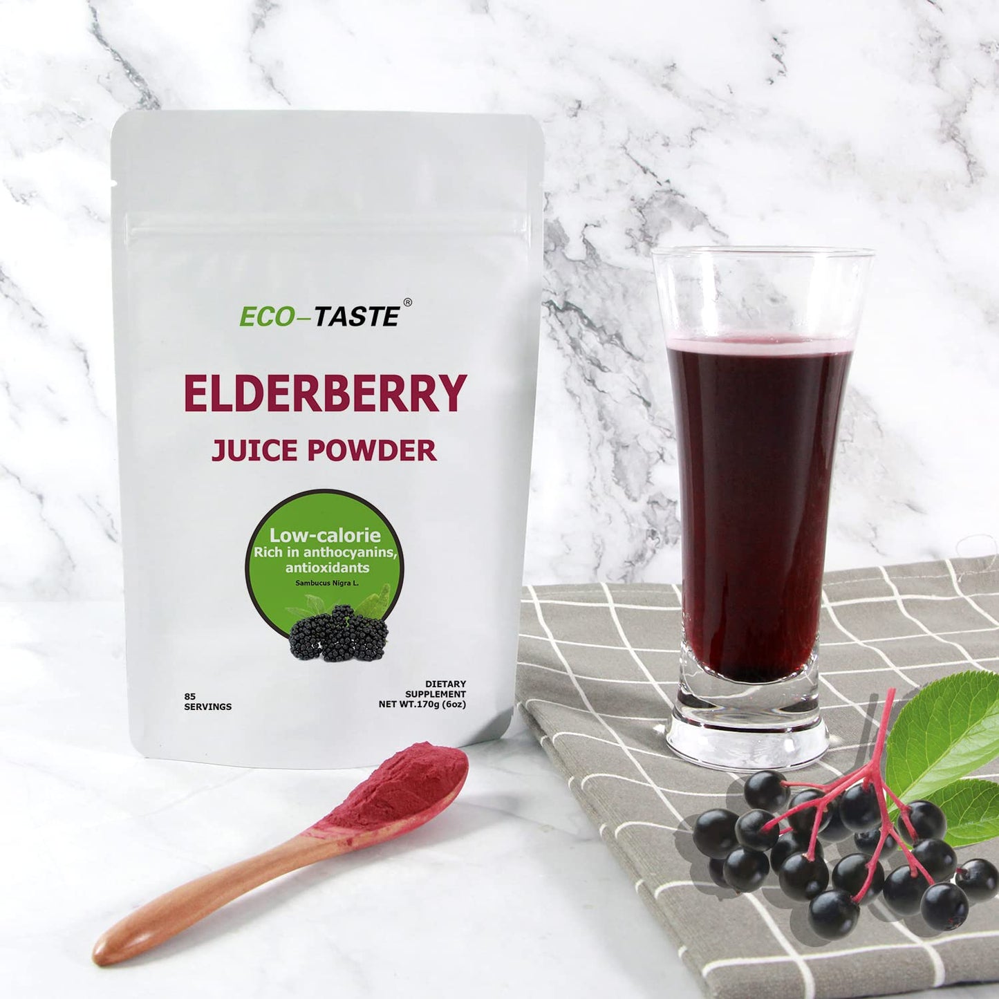 ECO-TASTE Elderberry Juice Powder – Immune Support, Non-GMO, Vegan, 170g