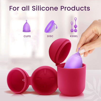 EcoBlossom Menstrual Cup Case & Sterilizer – Reusable Silicone Holder, Portable Microwave Steamer (Rose)