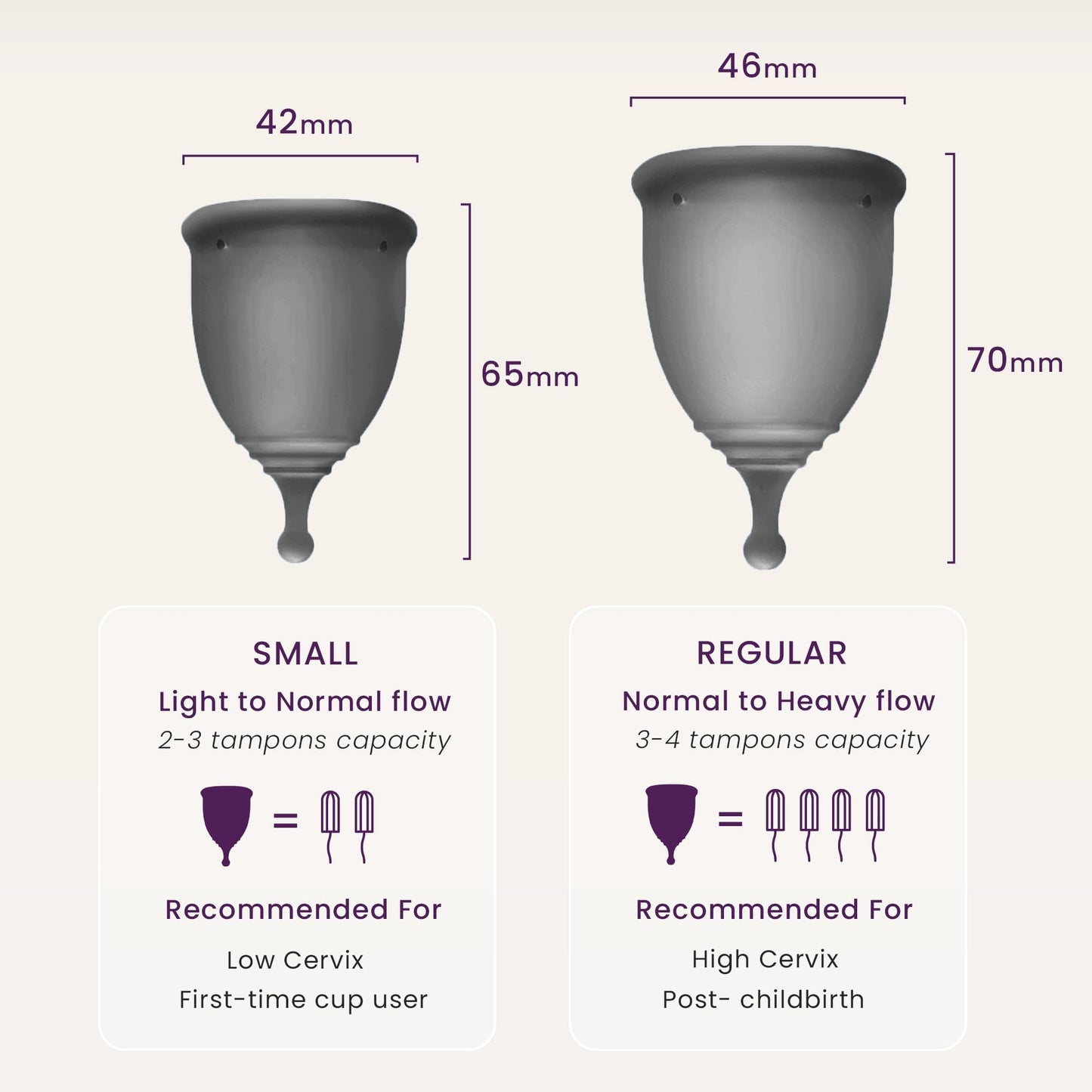 EcoBlossom Reusable Menstrual Cup & Case – Medical-Grade Silicone, 12-Hour Leak-Proof (Large Pack of 2, Gray)