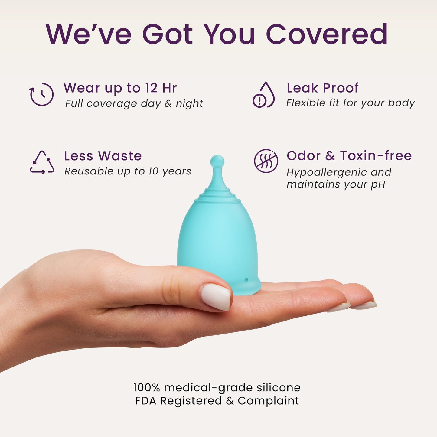 EcoBlossom Reusable Menstrual Cup and Case - Medical Grade Silicone, 12 Hour Leak-Proof Wear (Large Pack of 2)