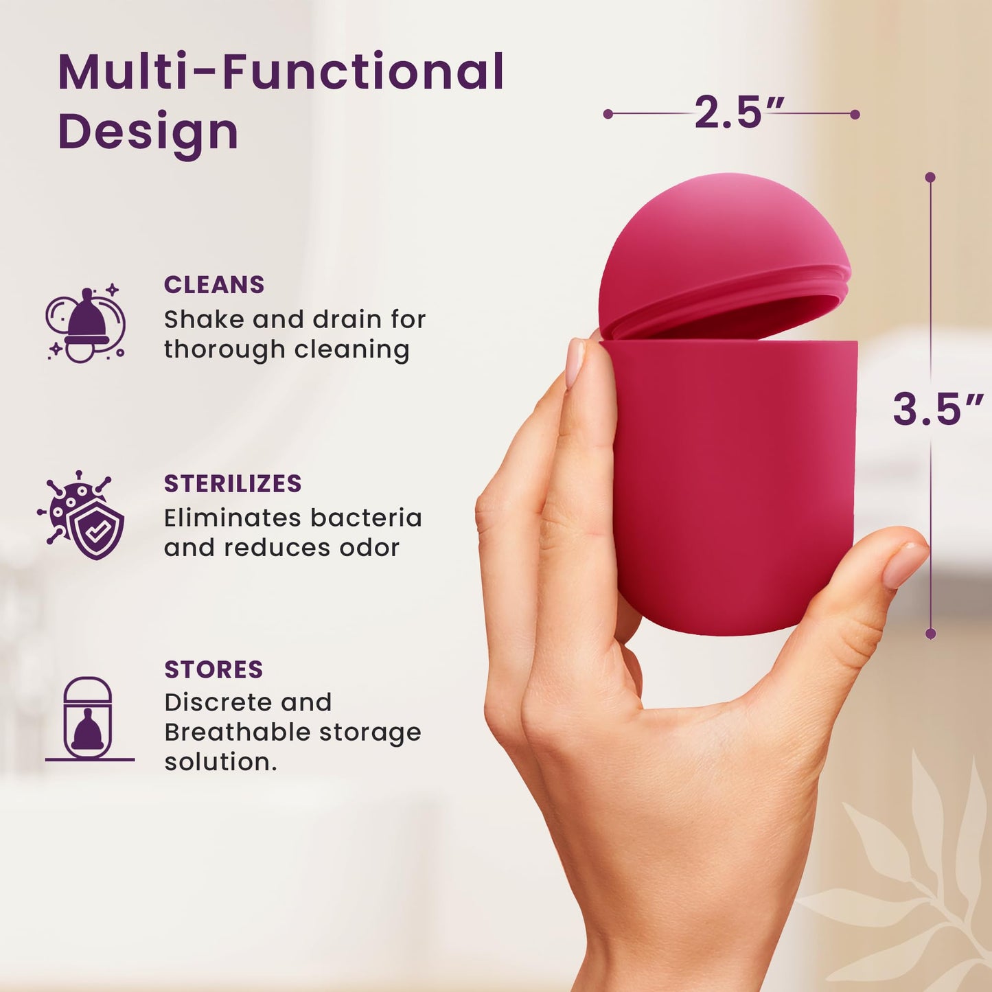 EcoBlossom Menstrual Cup Case & Sterilizer – Reusable Silicone Holder, Portable Microwave Steamer (Rose)