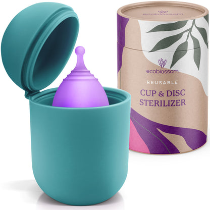 EcoBlossom Menstrual Cup Case & Sterilizer – Portable Silicone Holder (Cyan)