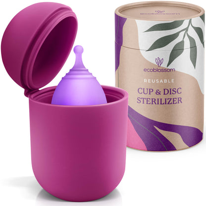 EcoBlossom Menstrual Cup Case & Sterilizer – Reusable Silicone Holder, Portable Microwave Steamer (Rose)