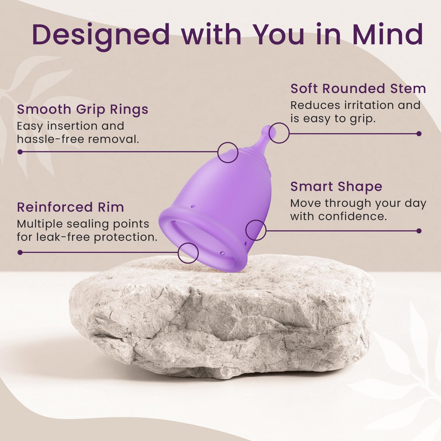 EcoBlossom Reusable Menstrual Cup Set - Medical-Grade Silicone, 12-Hour Comfort (2 Large Cups)