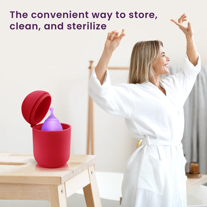 EcoBlossom Menstrual Cup Case & Sterilizer – Reusable Silicone Holder, Portable Microwave Steamer (Rose)