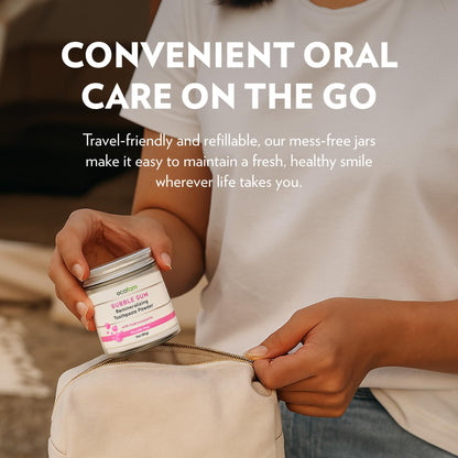 Ecofam Toothpaste Powder – Remineralizing with Hydroxyapatite & Xylitol, Fluoride Free, Bubble Gum