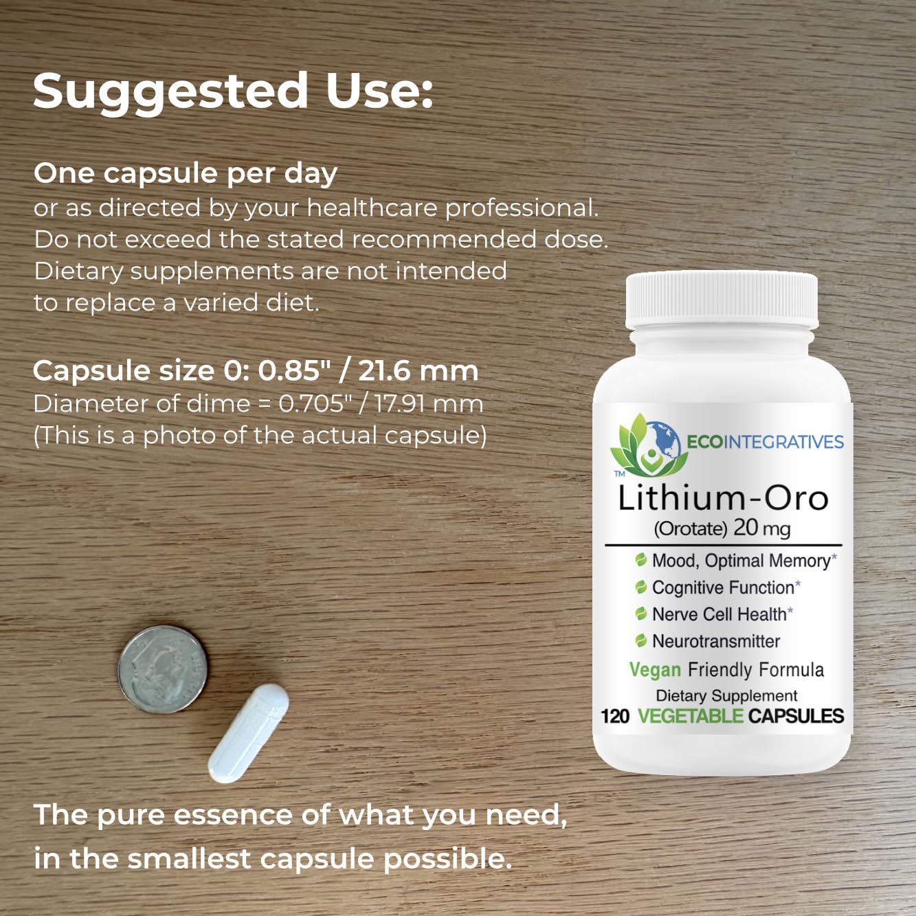 EcoIntegratives Lithium Orotate 20 mg – Mood, Memory & Brain Health (100 Caps)