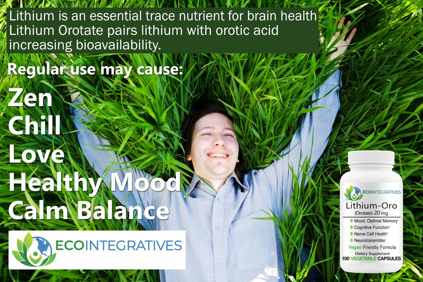 EcoIntegratives Lithium Orotate 20 mg – Mood, Memory & Brain Health (100 Caps)