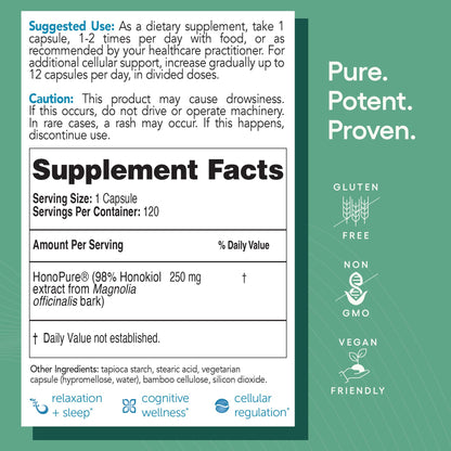 EcoNugenics HonoPure – 120 Capsules | 98% Pure Honokiol for Cellular & Cognitive Support