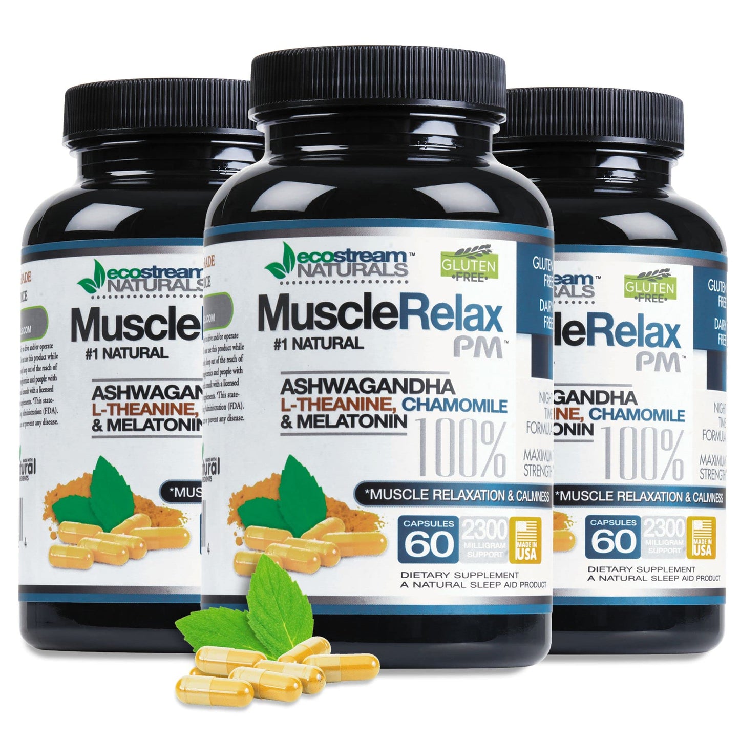 EcoStream Naturals Night-Time PM - 2-Pack (Over 2,300 mg per Pack) | Magnesium, Ashwagandha, Valerian & Passion Flower
