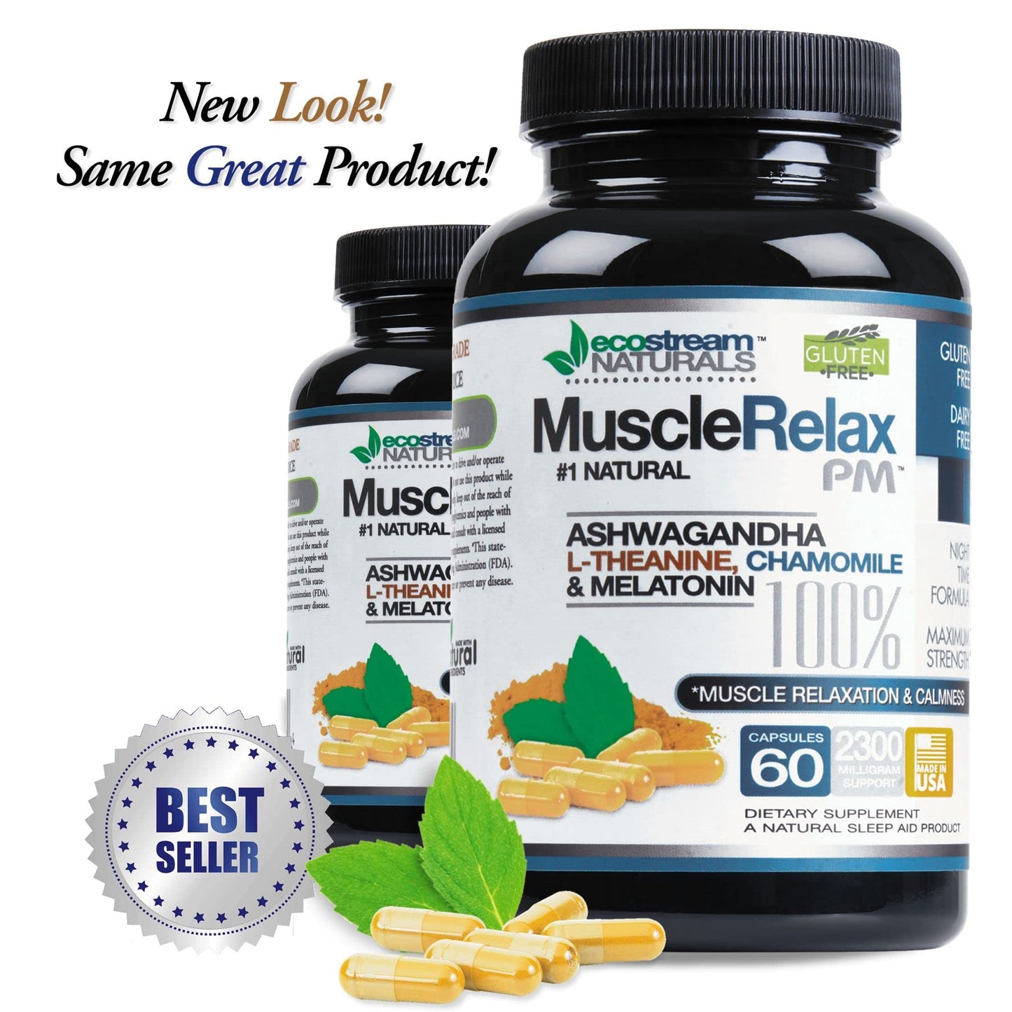 EcoStream Naturals Night-Time PM - 2-Pack (Over 2,300 mg per Pack) | Magnesium, Ashwagandha, Valerian & Passion Flower