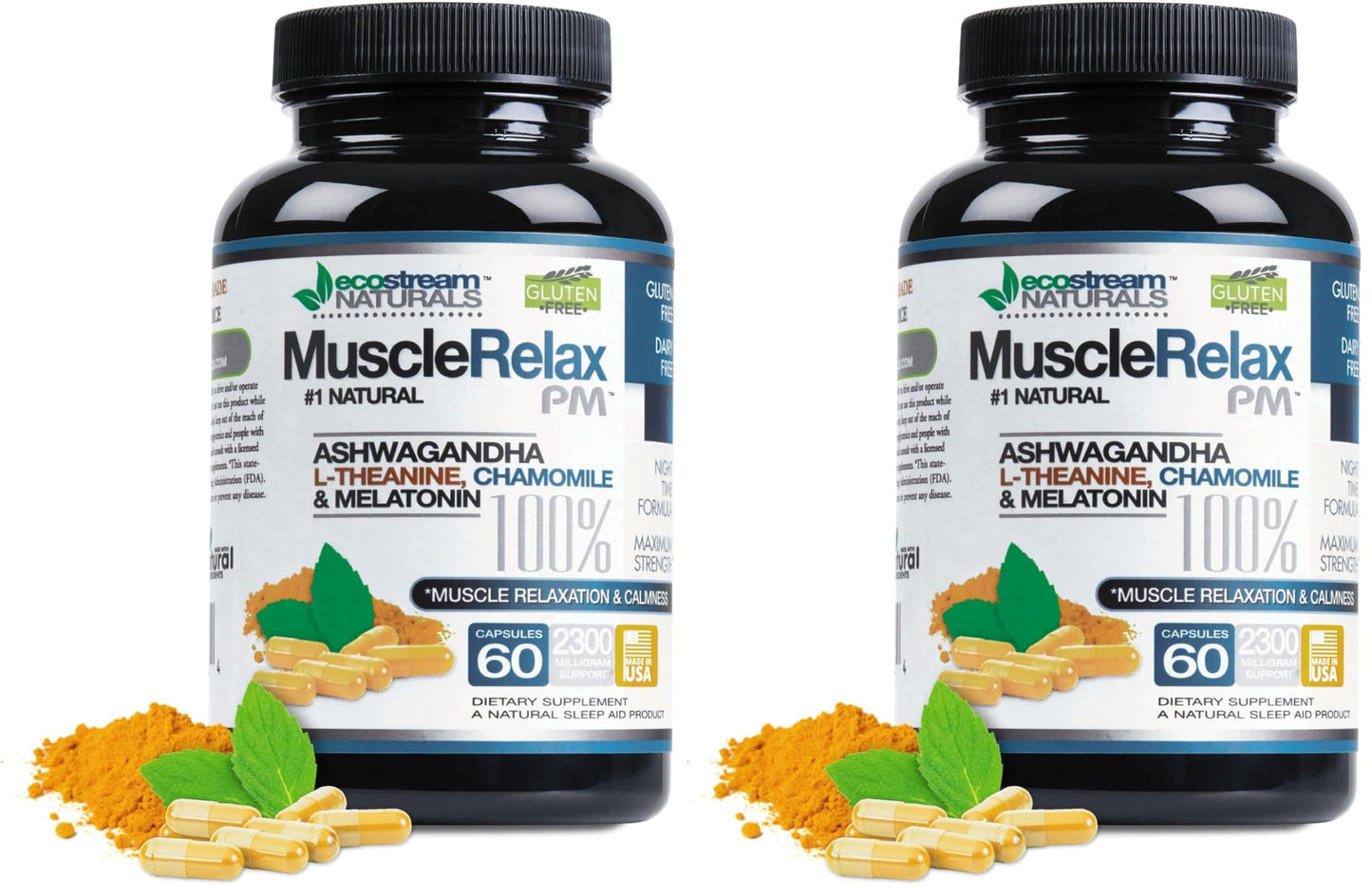 EcoStream Naturals Night-Time PM - 2-Pack (Over 2,300 mg per Pack) | Magnesium, Ashwagandha, Valerian & Passion Flower