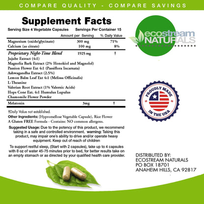 EcoStream Naturals Night-Time PM - 2-Pack (Over 2,300 mg per Pack) | Magnesium, Ashwagandha, Valerian & Passion Flower