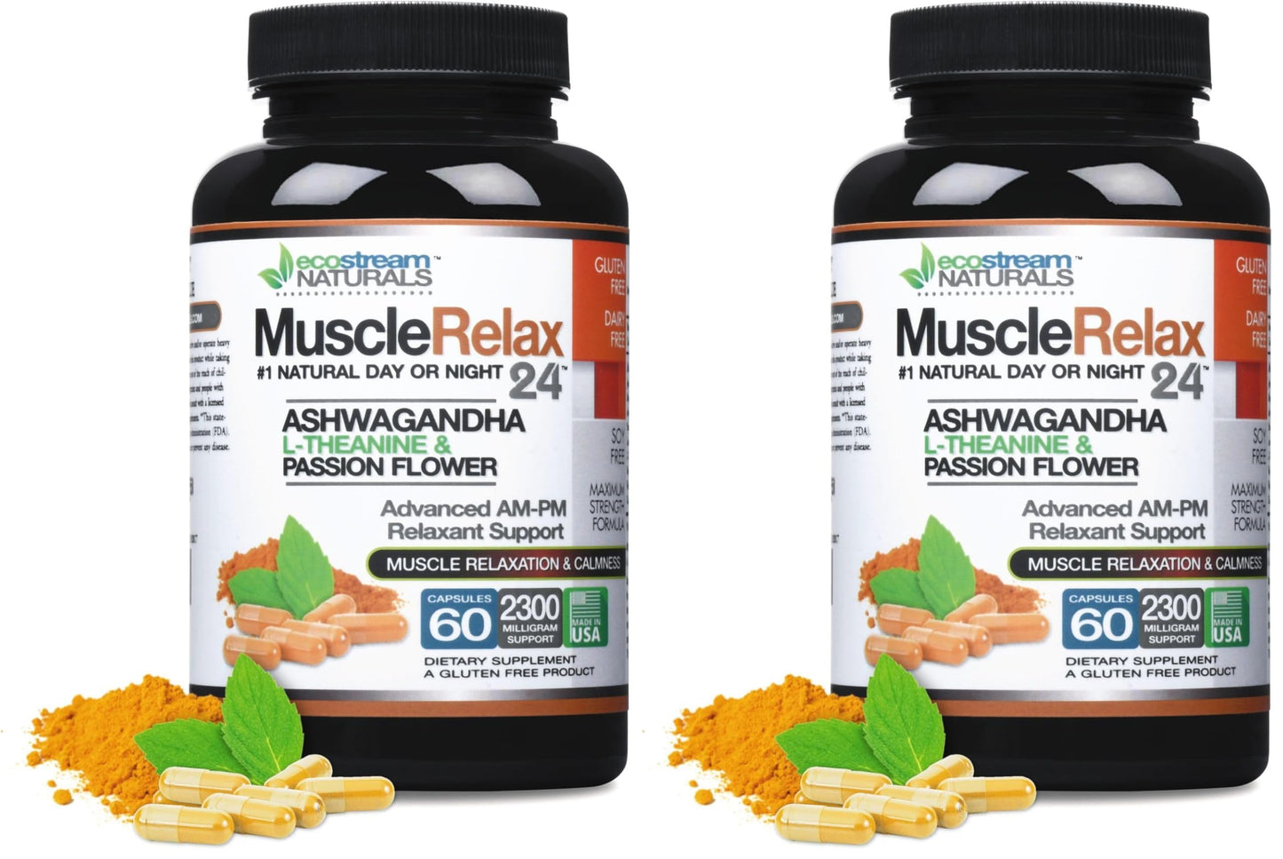 ecostream Naturals Relaxant – 2300 mg Day/Night Capsules with Valerian, Passion Flower, Magnesium (2-Pack)