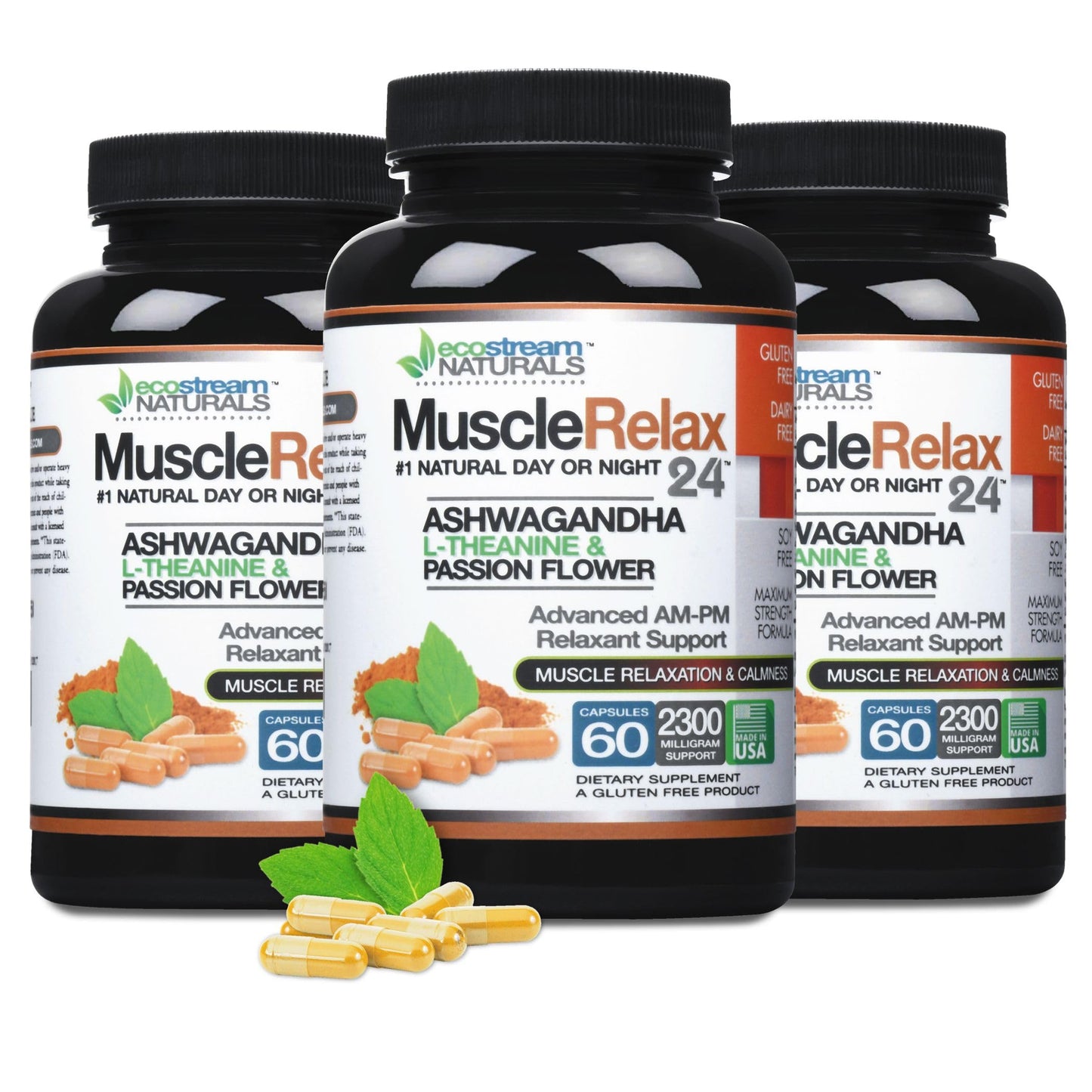 ecostream Naturals Relaxant – 2300 mg Day/Night Capsules with Valerian, Passion Flower, Magnesium (2-Pack)