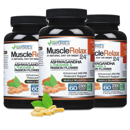 ecostream Naturals Relaxant – 2300 mg Day/Night Capsules with Valerian, Passion Flower, Magnesium (2-Pack)