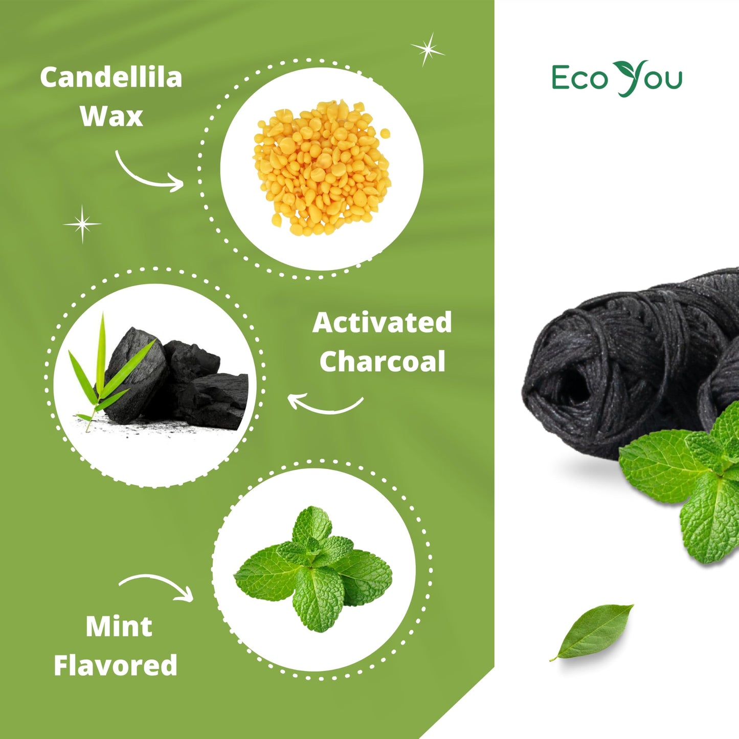 EcoYou Charcoal Bamboo Floss – 2 Refill Spools + Glass Container | Vegan & Biodegradable