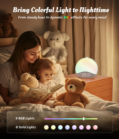 ecozy Sunrise Alarm Clock — Gentle Sunrise, 26 Sounds, 17 Night Lights, Bluetooth Speaker