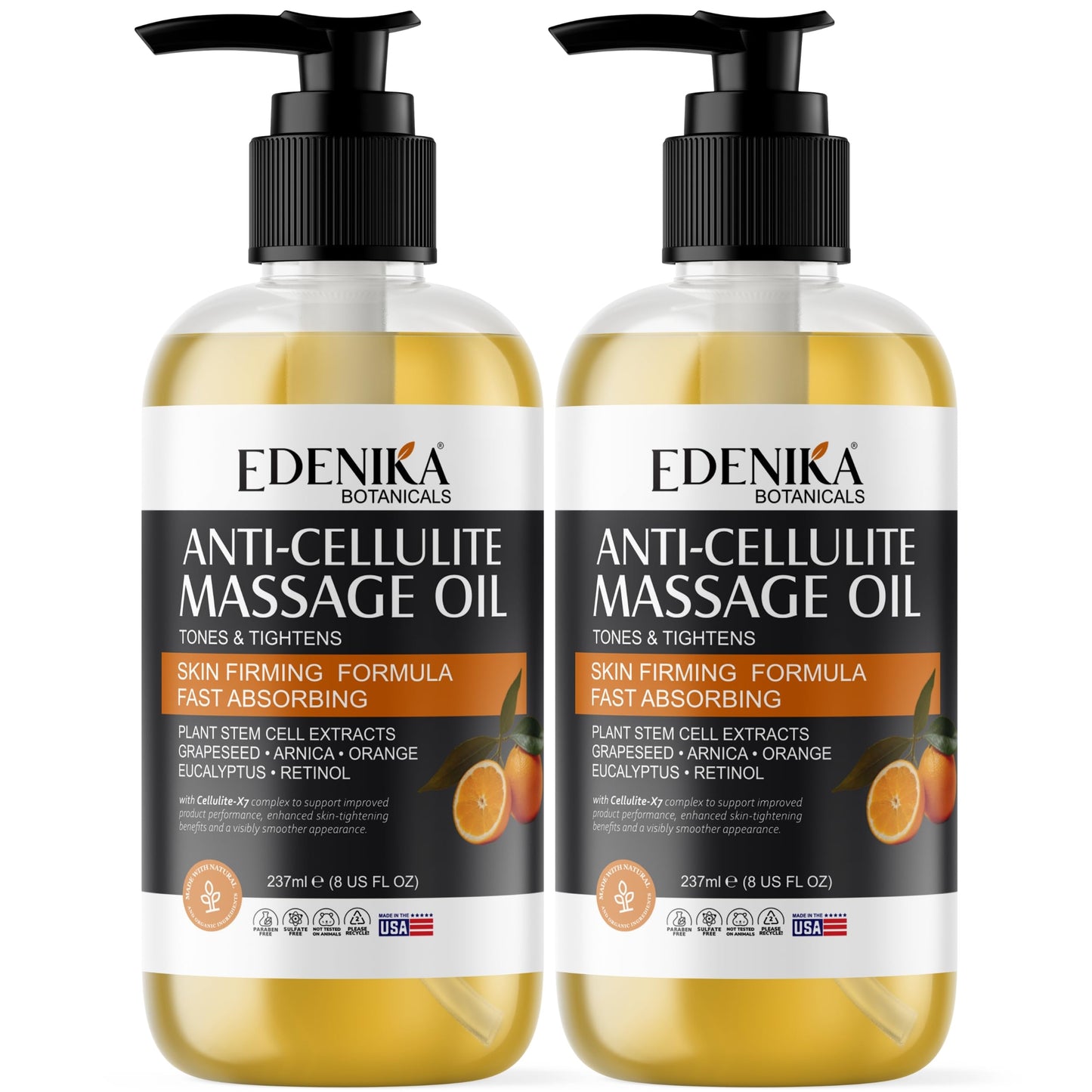 Edenika Botanicals Anti-Cellulite Massage Oil – Grapeseed Oil, Retinol & Plant Stem Cells (2-Pack)