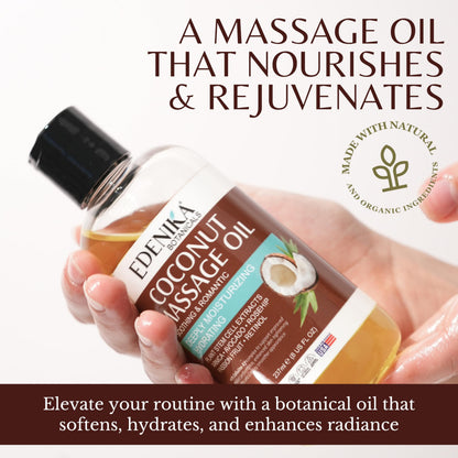 Edenika Botanicals Tropical Coconut Massage Oil - 8 fl oz | Deep Moisture & Relaxing Aromatherapy