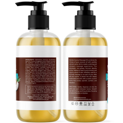 Edenika Botanicals Tropical Coconut Massage Oil - 8 fl oz | Deep Moisture & Relaxing Aromatherapy
