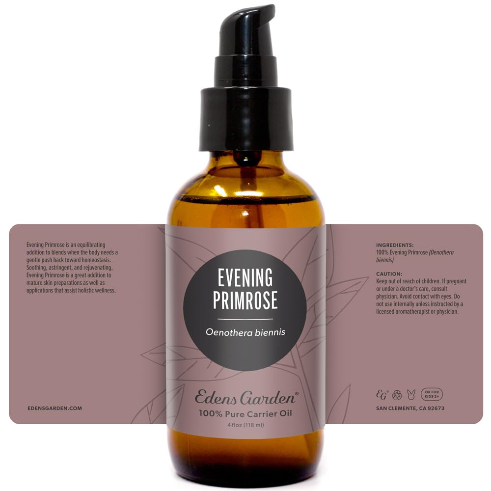 Edens Garden Evening Primrose Carrier Oil - 100% Pure, Premium Cold-Pressed & Hexane Free - 118 ml (4 fl oz) for Face, Skin, Hair & Nails