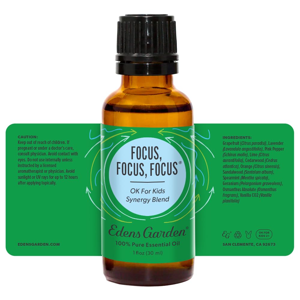 Edens Garden Focus Essential Oil Blend – 30 ml (1 fl oz) | 100% Pure Premium Grade, Kid Safe, Aromatherapy