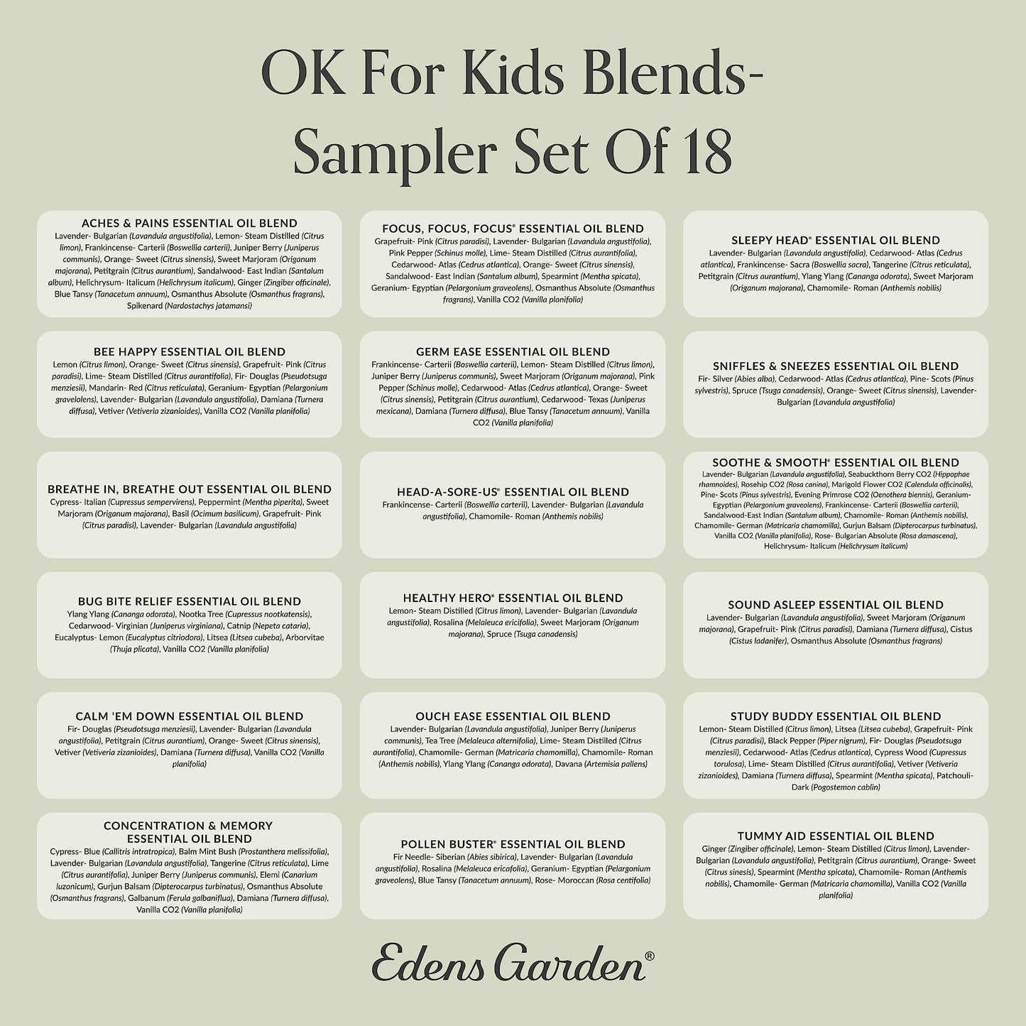 Edens Garden OK For Kids Essential Oils Sampler – 18-Set, 100% Pure Therapeutic Grade