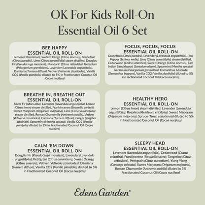 Edens Garden OK for Kids Roll-On Set – 6 Pack, 10 ml Each | Pure Therapeutic Grade