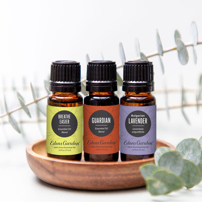 Edens Garden Well-Being 3 Set – 100% Pure Therapeutic Grade Essential Oils (10 ml x3) – Breathe Easier, Guardian & Lavender